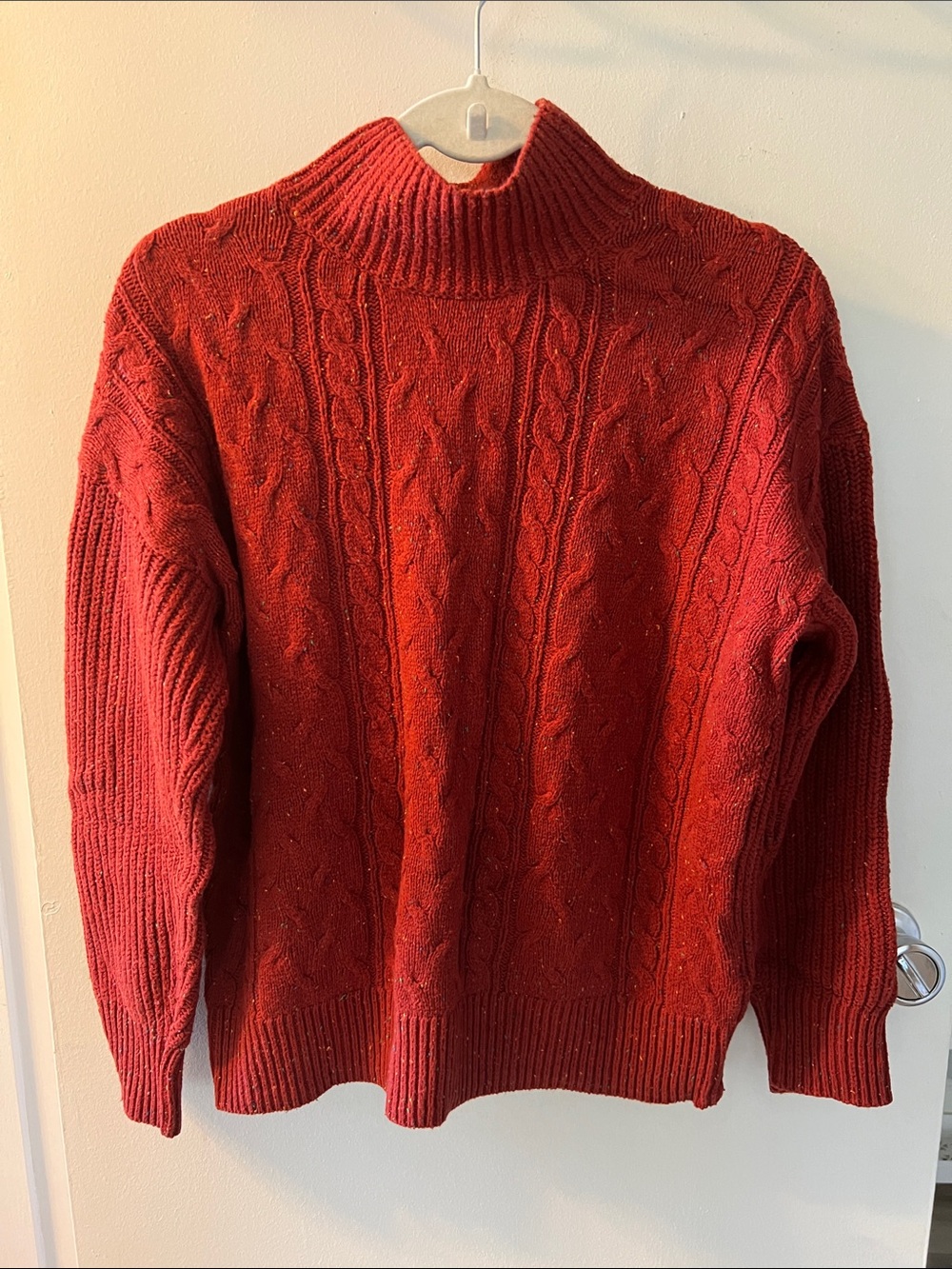 Red Cable-Knit Turtleneck Sweater